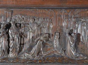 Pyhän Zenobiuksen pyhäkkö, kuolleen lapsen herättäminen, n. 1432-1442 pronssinen yksityiskohta 97641
